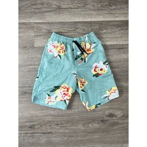Vans Boy's Teal Floral Swim Trunks With Drawstring Size Medium